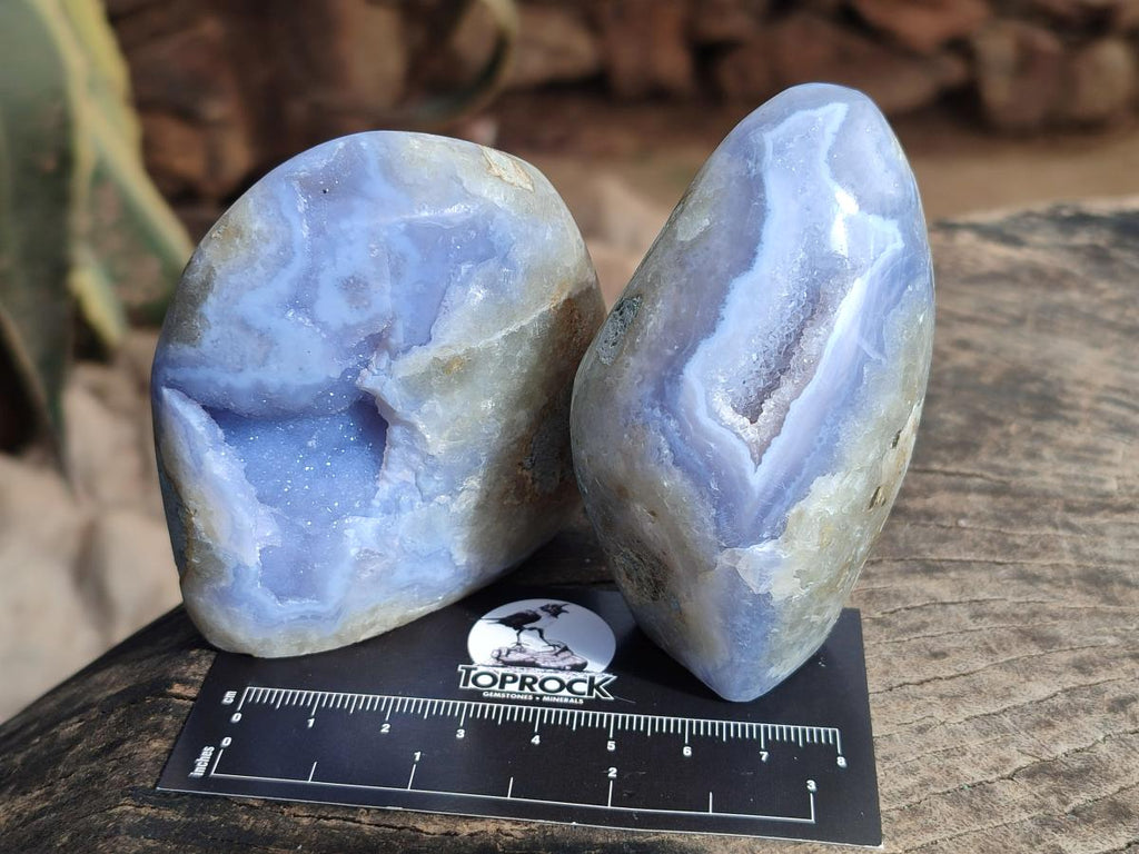 Polished and Natural Blue Lace Agate Standing Display Pieces and Free Forms x 6 From Nsanje, Malawi
