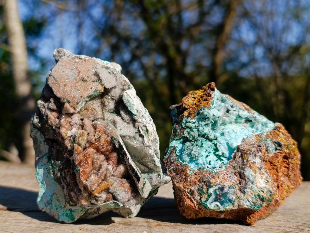 Natural Drusy Coated Chrysocolla Specimens with Malachite x 6 From Lupoto Mine, Congo