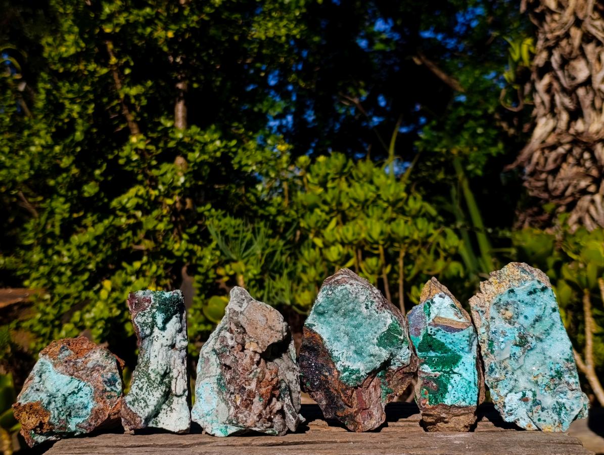 Natural Drusy Coated Chrysocolla Specimens with Malachite x 6 From Lupoto Mine, Congo