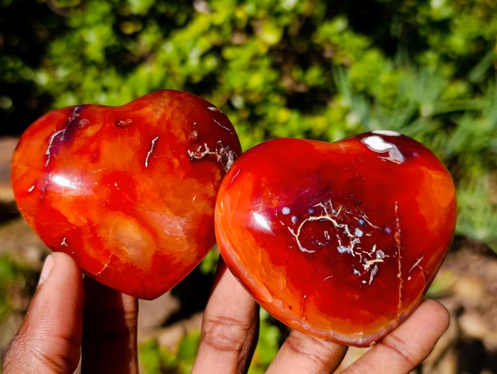 Polished Carnelian Agate Gemstone Hearts x 6 From Madagascar