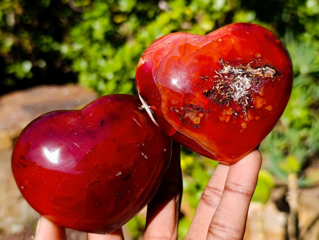 Polished Carnelian Agate Gemstone Hearts x 6 From Madagascar