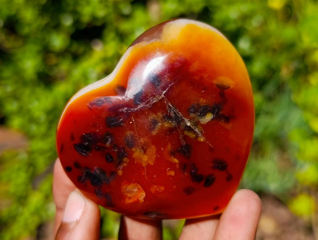 Polished Carnelian Agate Gemstone Hearts x 6 From Madagascar