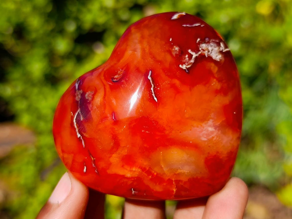 Polished Carnelian Agate Gemstone Hearts x 6 From Madagascar