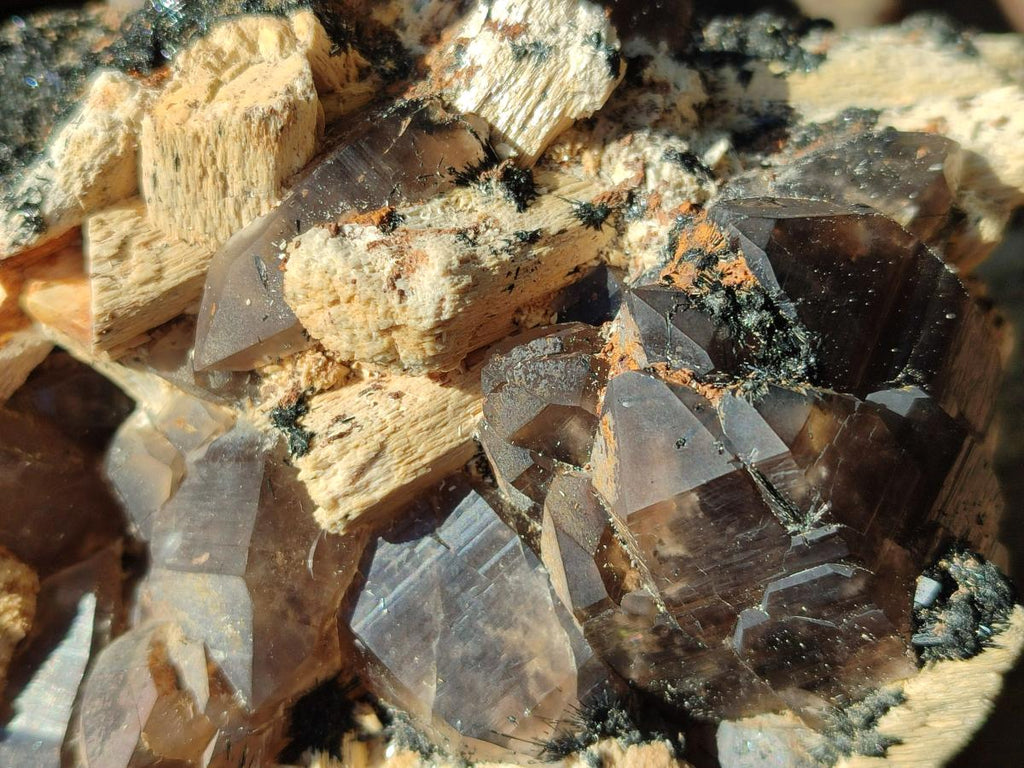 Natural Smokey Quartz Clusters with Schorl Black Tourmaline and Feldspar x 2 From Erongo, Namibia