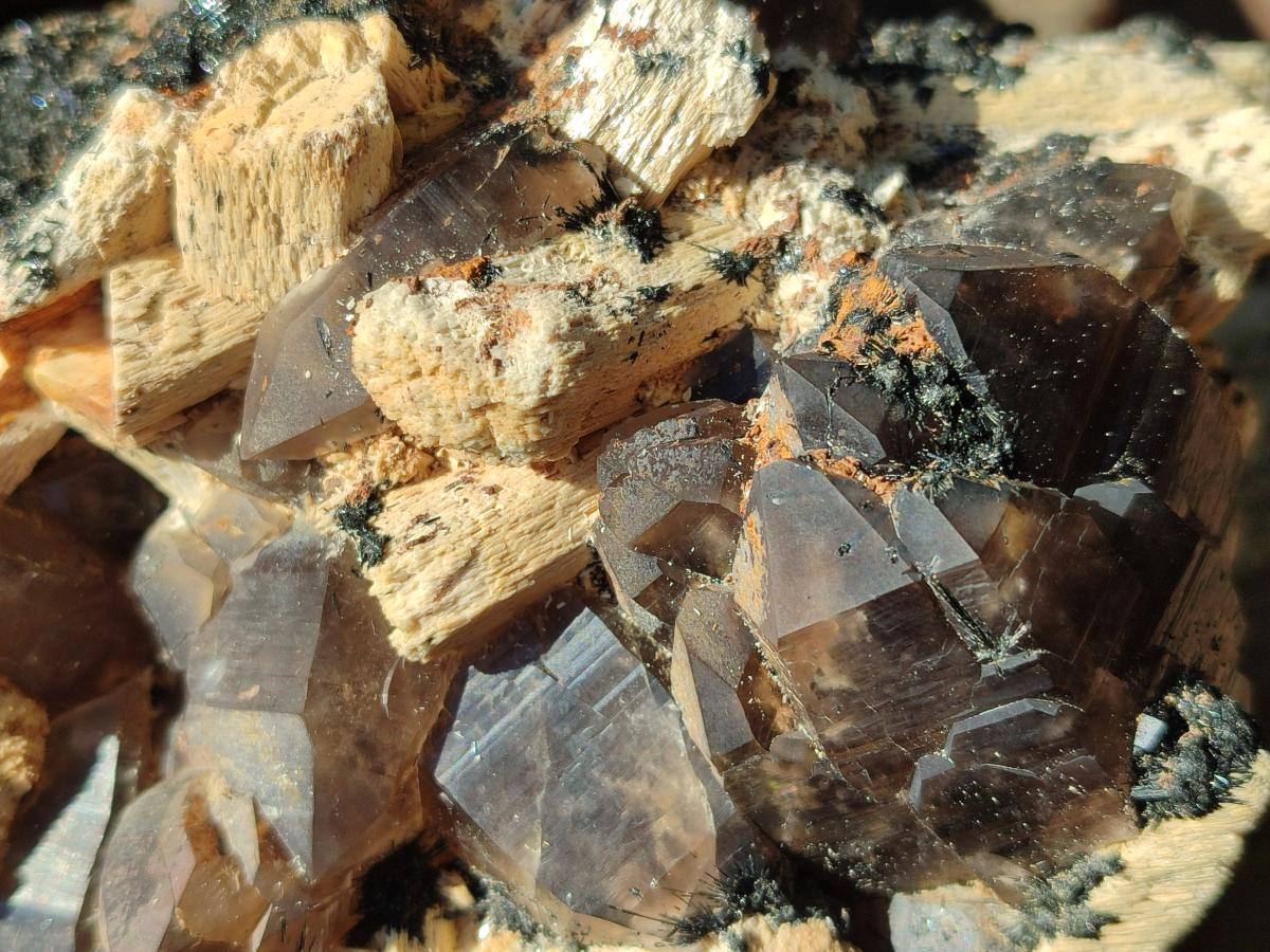 Natural Smokey Quartz Clusters with Schorl Black Tourmaline and Feldspar x 2 From Erongo, Namibia