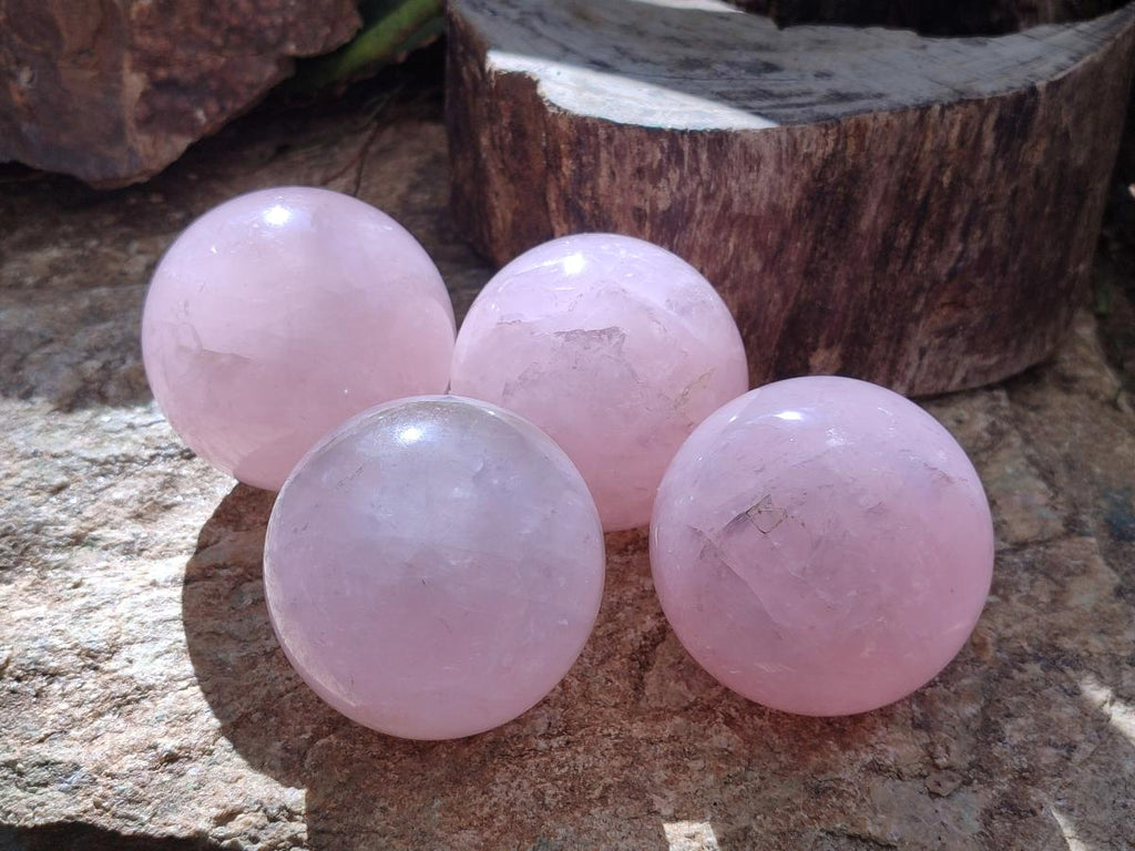 Polished Gemmy Rose Quartz Spheres x 4 From Madagascar