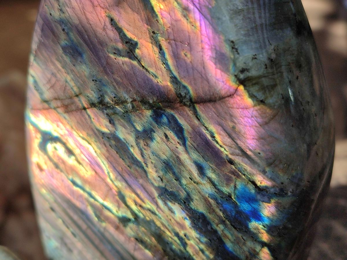 Polished Rare Purple Sunset Flash Labradorite Standing Display Pieces x 2 From Madagascar