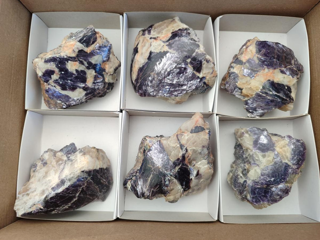 Polished One Side Silver Leaf Lepidolite Slices x 6 From Zimbabwe