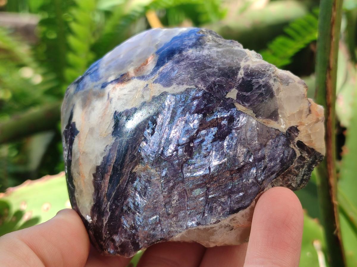Polished One Side Silver Leaf Lepidolite Slices x 6 From Zimbabwe