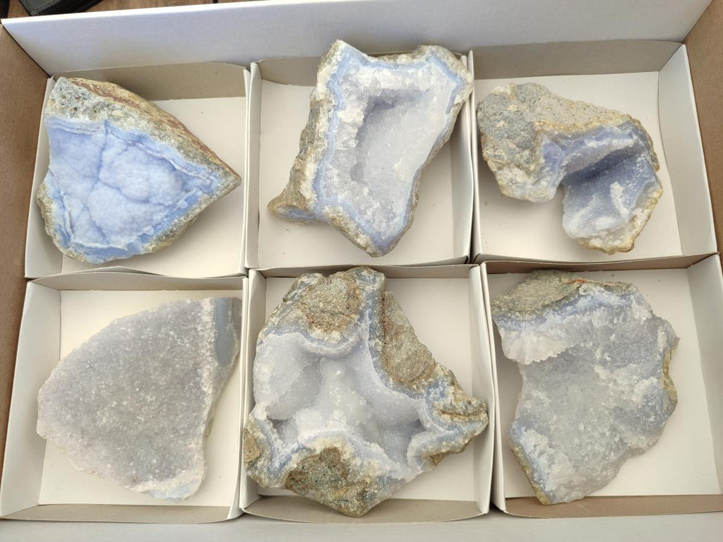 Natural Large Blue Lace Agate Specimens x 6 From Nsanje, Malawi