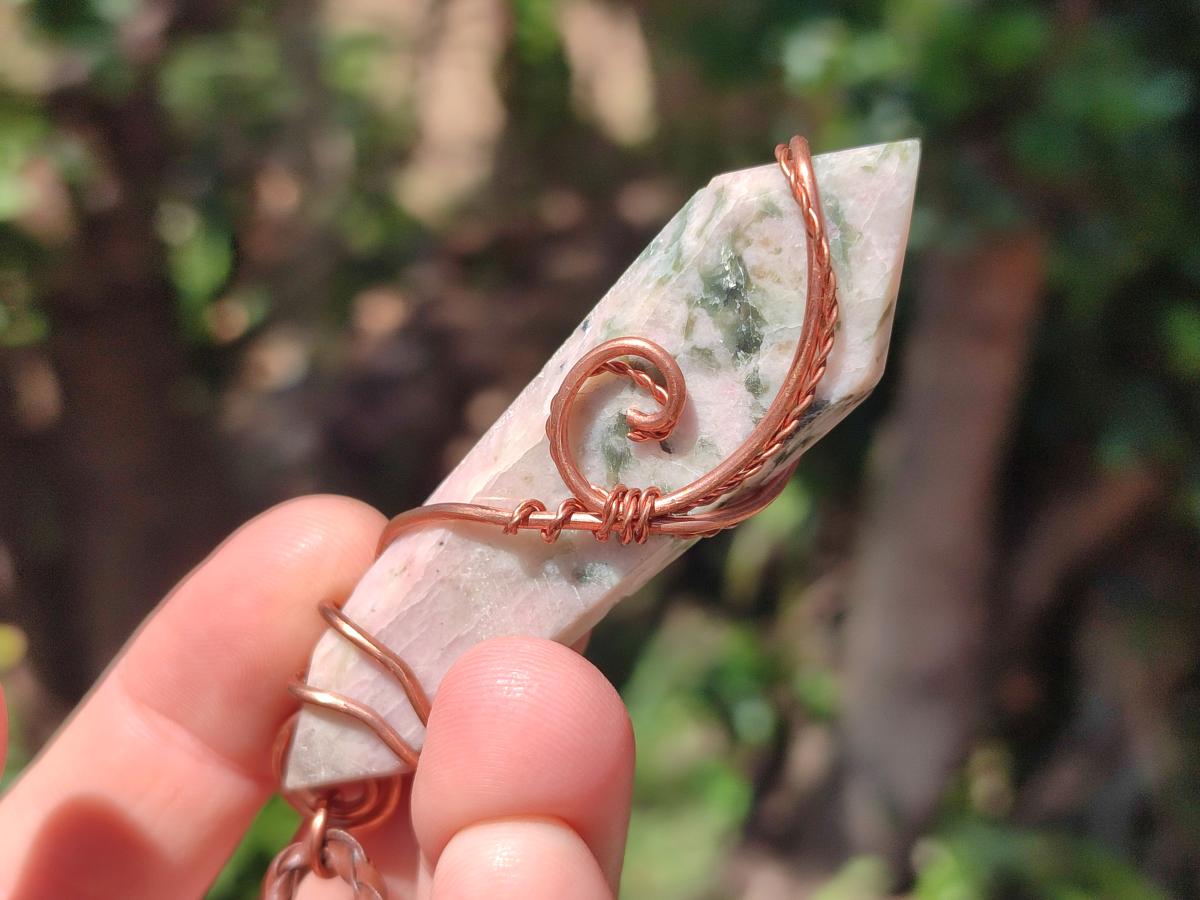 Hand Made Thulite Copper Wire Wrapped Double Terminated Necklaces x 12 From Mozambique