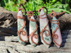Hand Made Thulite Copper Wire Wrapped Double Terminated Necklaces x 12 From Mozambique