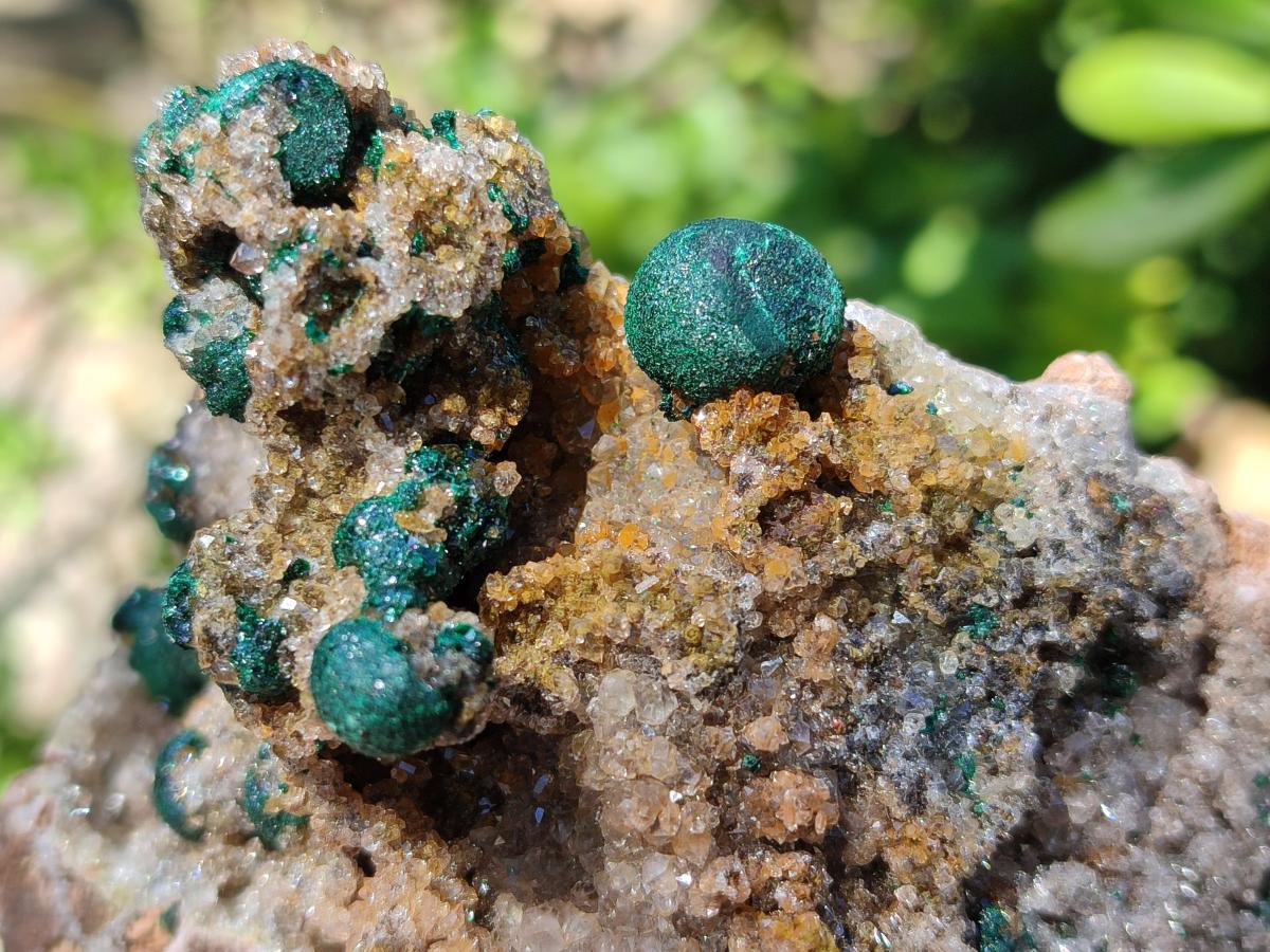 Natural Ball Malachite Specimens Coated with Drusy Quartz on Dolomite x 6 From Mindingi Mine, Kambove, Congo