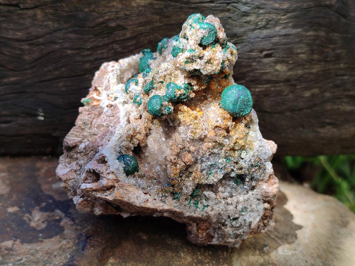Natural Ball Malachite Specimens Coated with Drusy Quartz on Dolomite x 6 From Mindingi Mine, Kambove, Congo