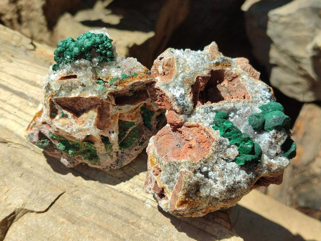 Natural Ball Malachite Specimens Coated with Drusy Quartz on Dolomite x 6 From Mindingi Mine, Kambove, Congo