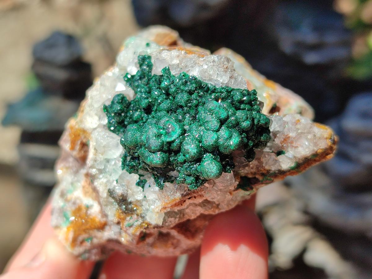 Natural Ball Malachite Specimens Coated with Drusy Quartz on Dolomite x 6 From Mindingi Mine, Kambove, Congo