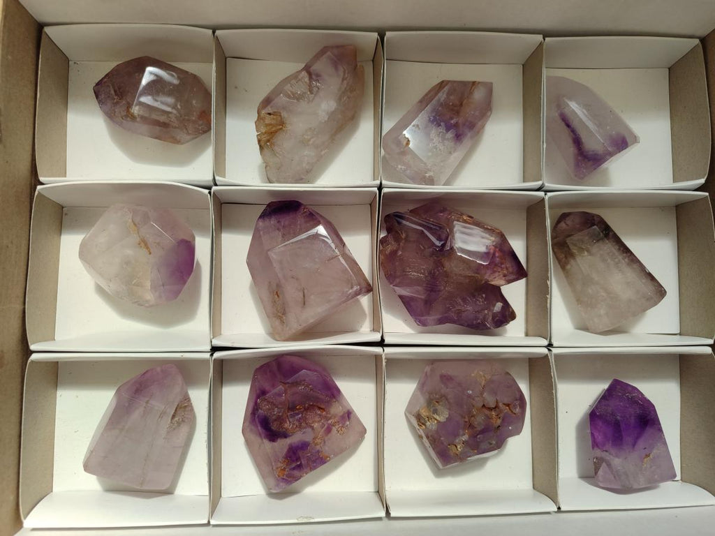 Polished Dark Purple Skeletal Window Amethyst Crystals x 12 From Akansobe, Madagascar