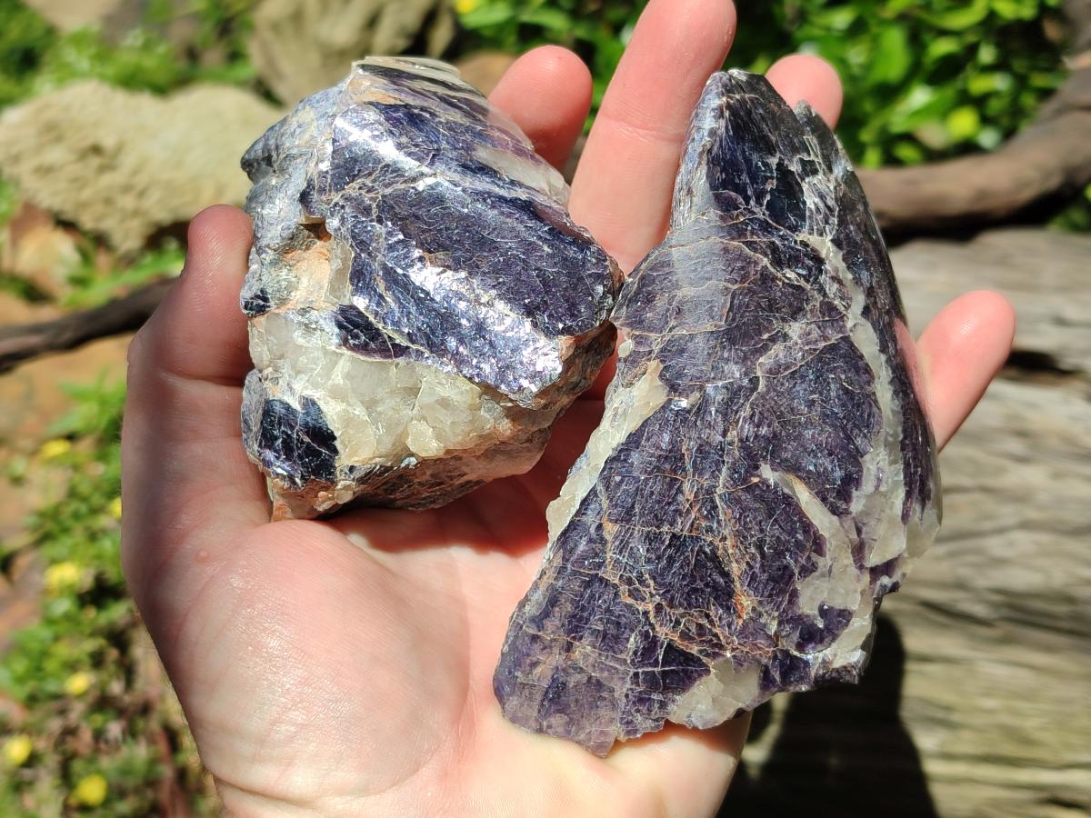 Polished One Side Silver Leaf Lepidolite Slices x 6 From Zimbabwe