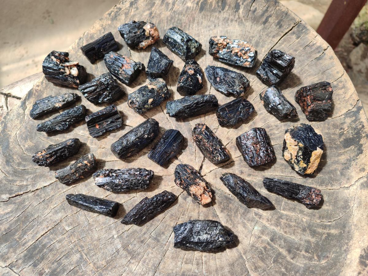 Natural Rough Black Tourmaline Semi Crystals x 36 From Zambia