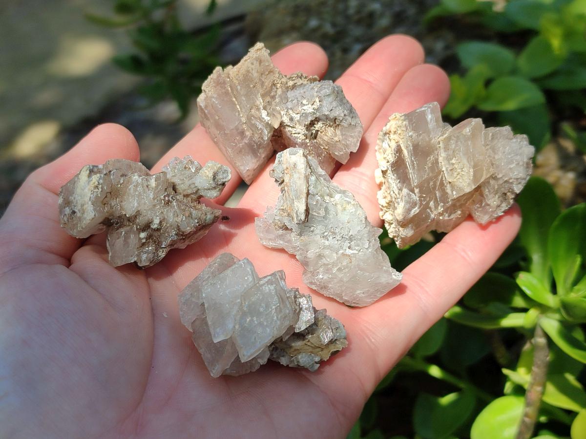 Natural Stacked Rhombohedral Calcite Specimens with Spearhead Stems x 35 From Albert's Mountain, Lesotho