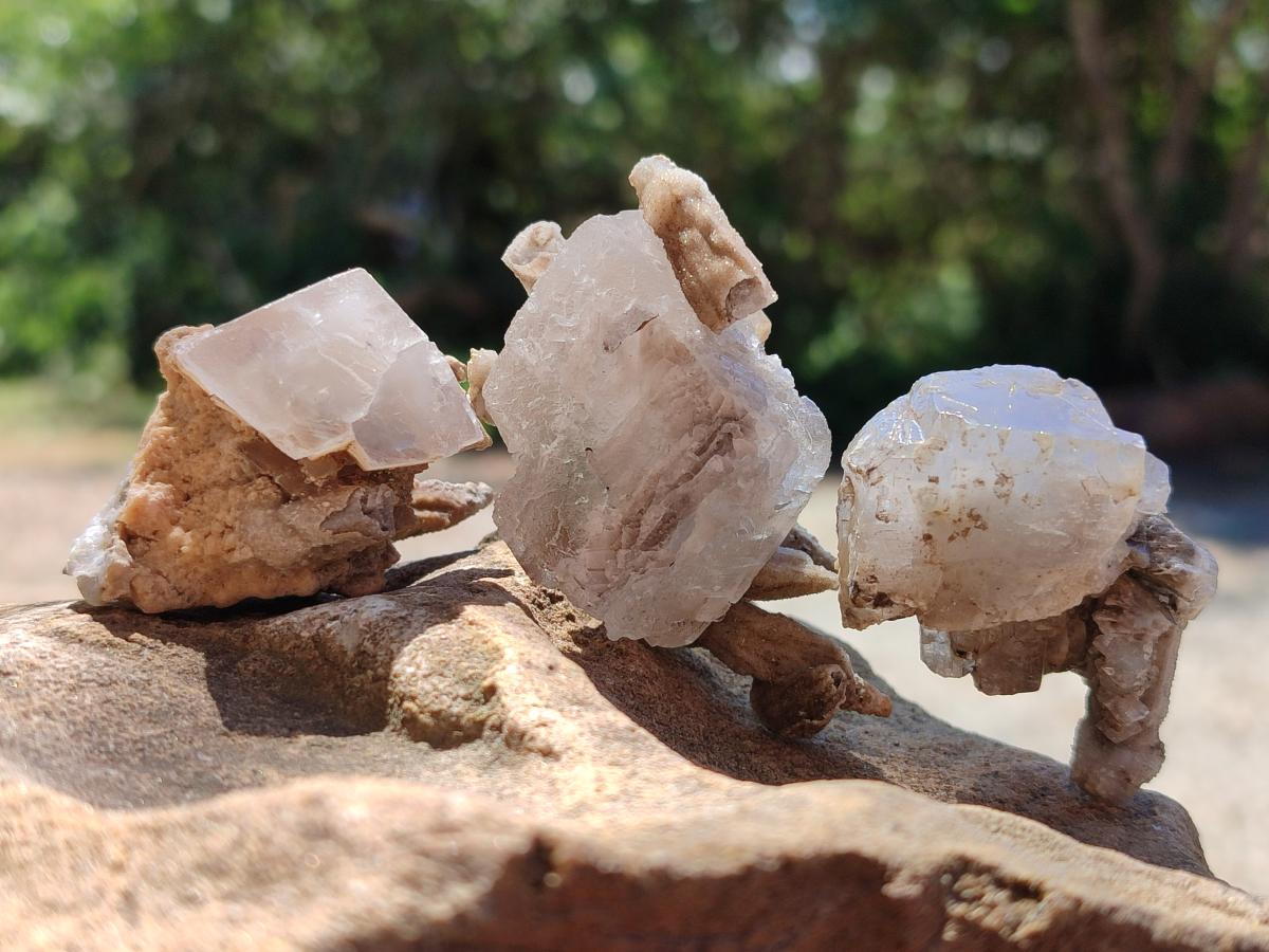 Natural Stacked Rhombohedral Calcite Specimens with Spearhead Stems x 35 From Albert's Mountain, Lesotho