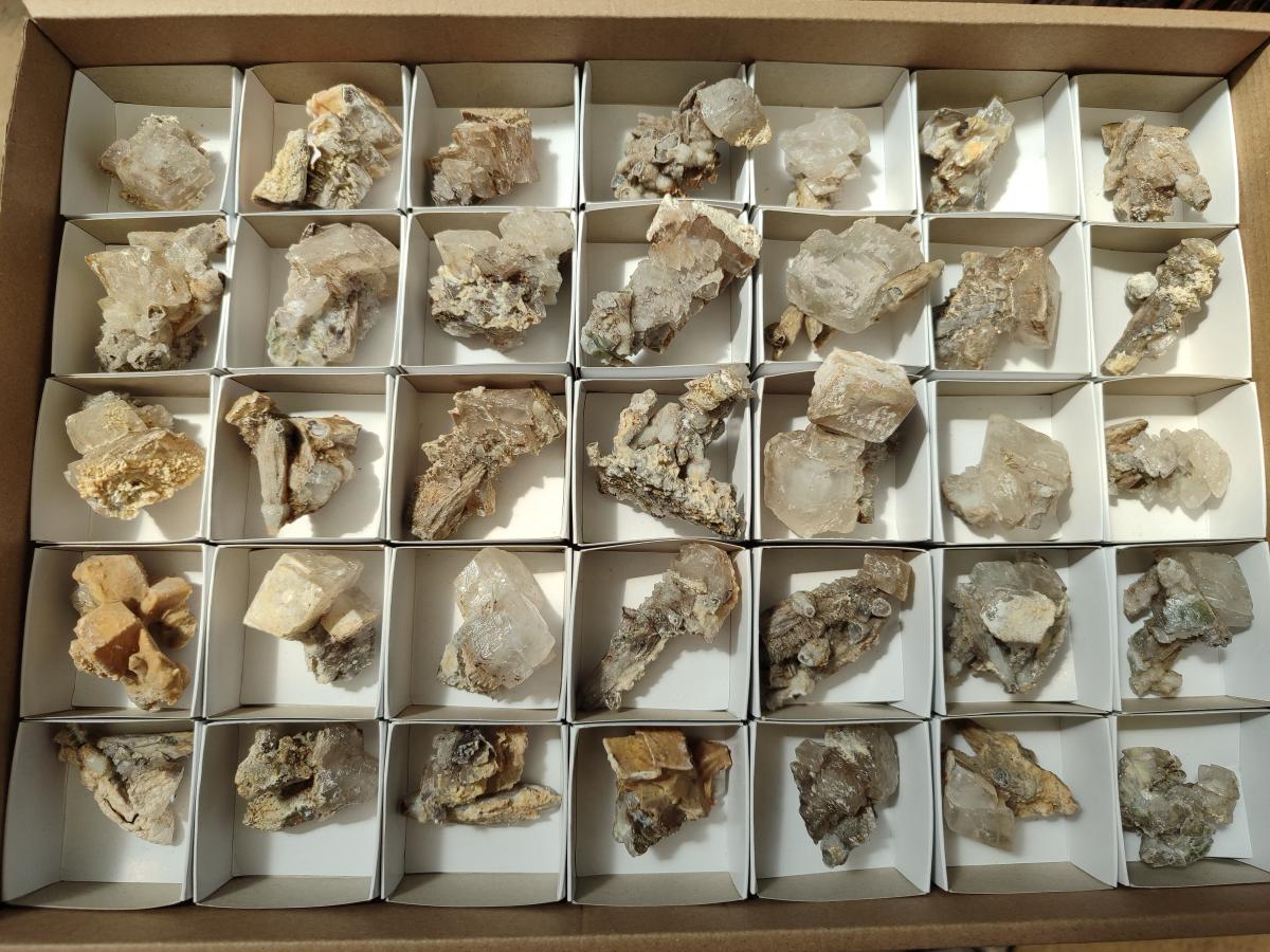 Natural Stacked Rhombohedral Calcite Specimens with Spearhead Stems x 35 From Albert's Mountain, Lesotho