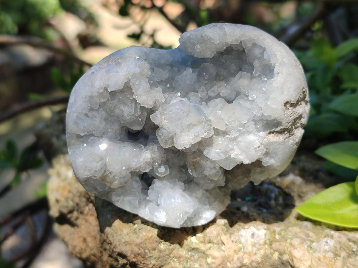 Polished and Natural Blue Celestite Hearts x 3 From Sakoany, Madagascar - Toprock Gemstones and Minerals 
