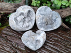 Polished and Natural Blue Celestite Hearts x 3 From Sakoany, Madagascar - Toprock Gemstones and Minerals 