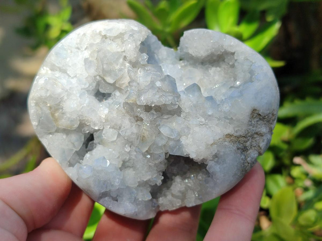 Polished and Natural Blue Celestite Hearts x 3 From Sakoany, Madagascar - Toprock Gemstones and Minerals 