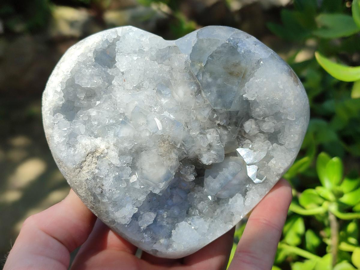 Polished and Natural Blue Celestite Hearts x 3 From Sakoany, Madagascar - Toprock Gemstones and Minerals 