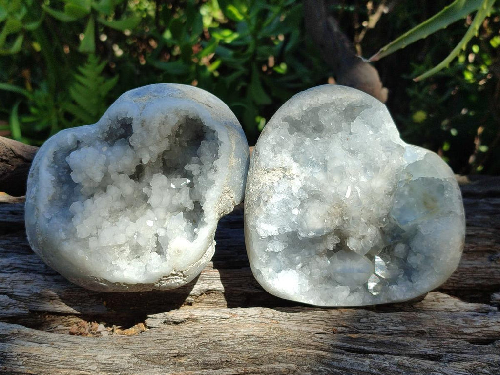 Polished and Natural Blue Celestite Hearts x 3 From Sakoany, Madagascar - Toprock Gemstones and Minerals 