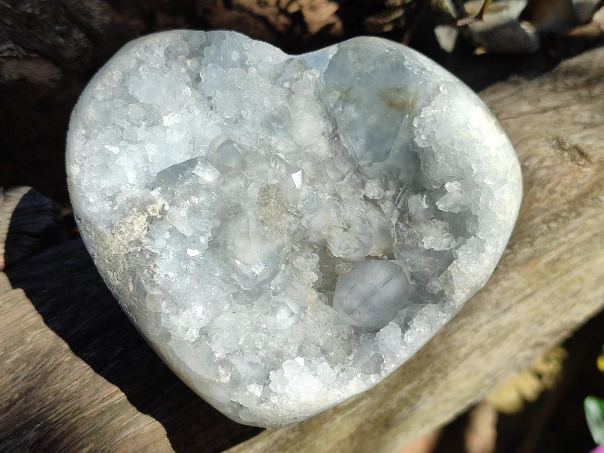 Polished and Natural Blue Celestite Hearts x 3 From Sakoany, Madagascar - Toprock Gemstones and Minerals 