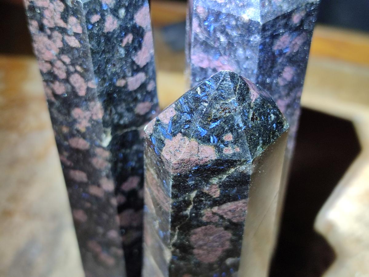 Polished Rare "Water Sapphire" Display Crystals with Sillimanite Spots x 3 From Ambatofinandrahana, Madagascar