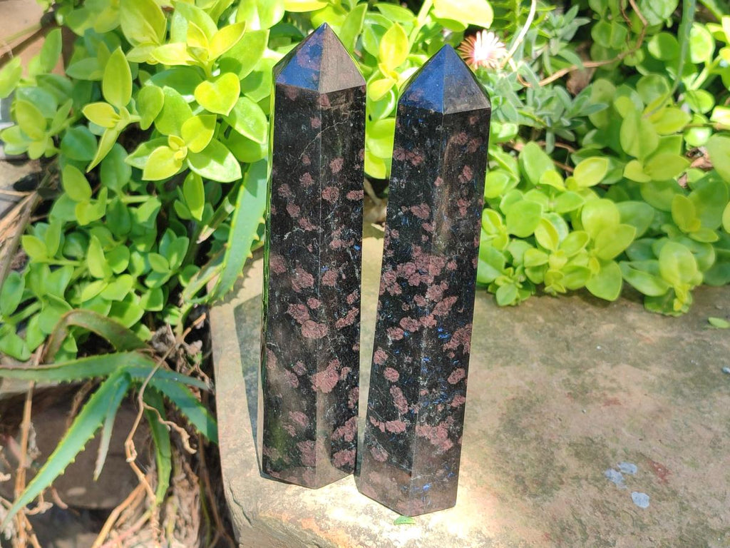 Polished Rare "Water Sapphire" Display Crystals with Sillimanite Spots x 3 From Ambatofinandrahana, Madagascar