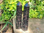 Polished Rare "Water Sapphire" Display Crystals with Sillimanite Spots x 3 From Ambatofinandrahana, Madagascar