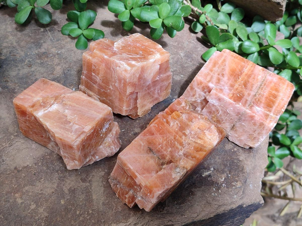 Natural Rhombohedral Sunset Orange Calcite Specimens x 4 From Spitzkop, Namibia