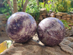 Polished Lepidolite with Pink Rubellite Spheres x 2 From Ambatondrazaka, Madagascar