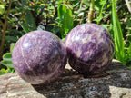 Polished Lepidolite with Pink Rubellite Spheres x 2 From Ambatondrazaka, Madagascar