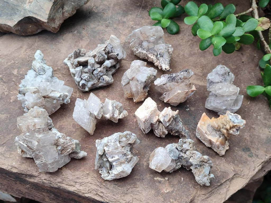 Natural Stacked Rhombohedral Calcite Specimens with Spearhead Crystals x 12 From Albert's Mountain, Lesotho