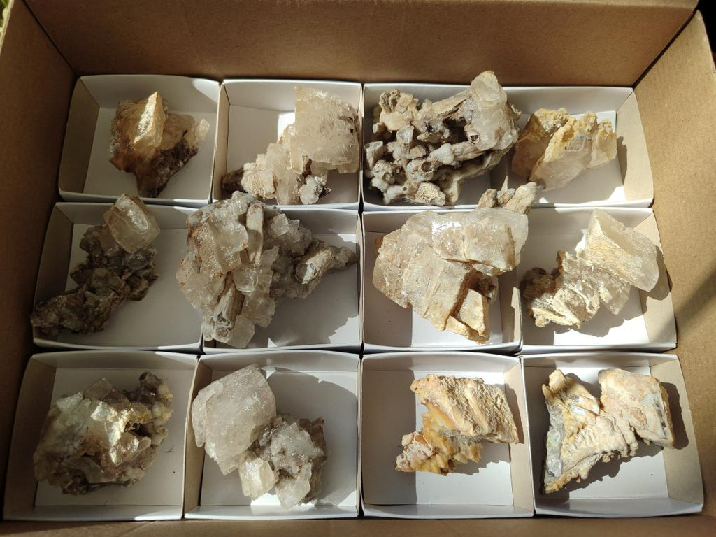 Natural Stacked Rhombohedral Calcite Specimens with Spearhead Crystals x 12 From Albert's Mountain, Lesotho