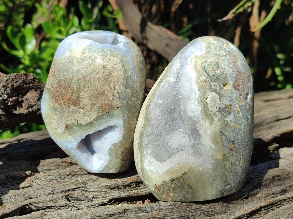 Polished and Natural Blue Lace Agate Standing Display Pieces and Free Form x 3 From Nsanje, Malawi