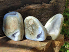 Polished and Natural Blue Lace Agate Standing Display Pieces and Free Form x 3 From Nsanje, Malawi
