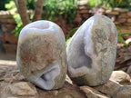 Polished and Natural Blue Lace Agate Standing Display Pieces and Free Form x 3 From Nsanje, Malawi