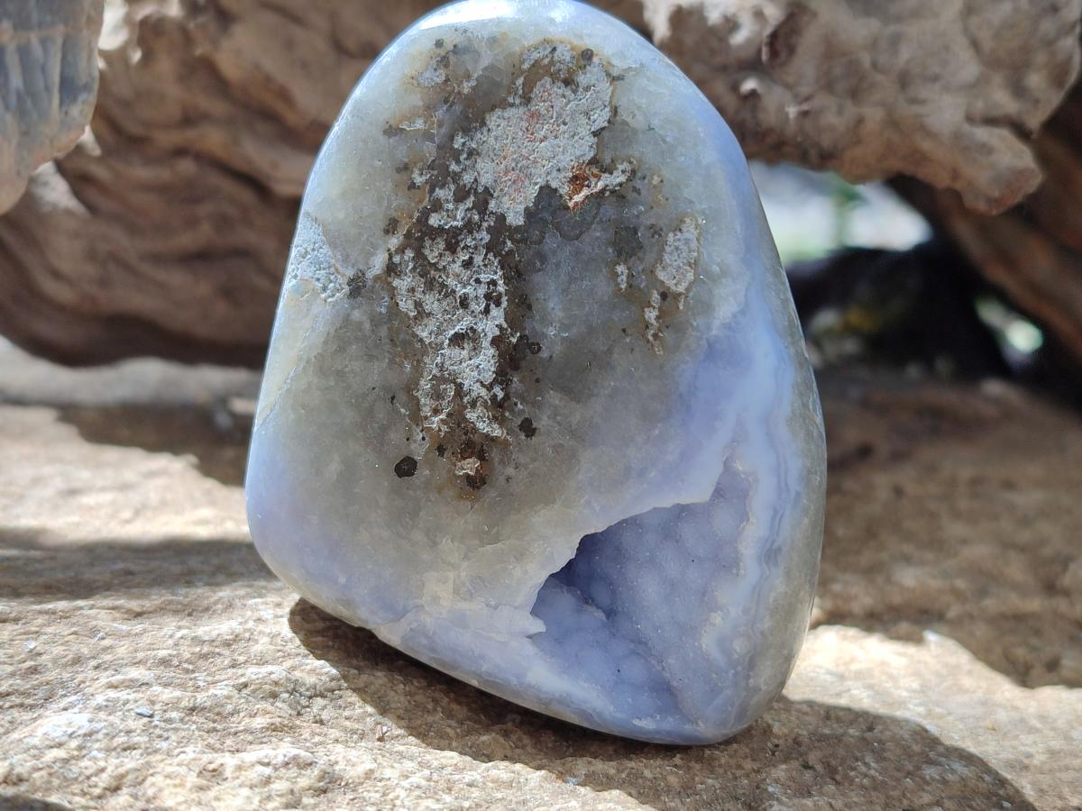 Polished and Natural Blue Lace Agate Standing Display Pieces and Free Form x 3 From Nsanje, Malawi