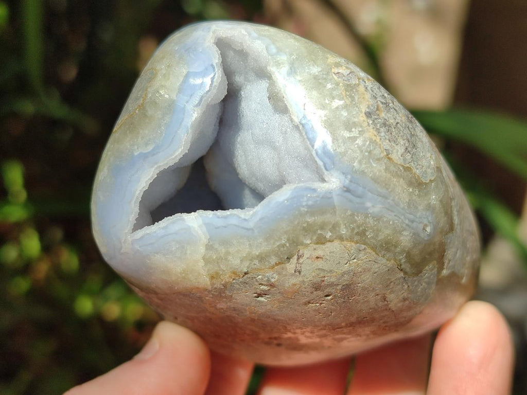 Polished and Natural Blue Lace Agate Standing Display Pieces and Free Form x 3 From Nsanje, Malawi