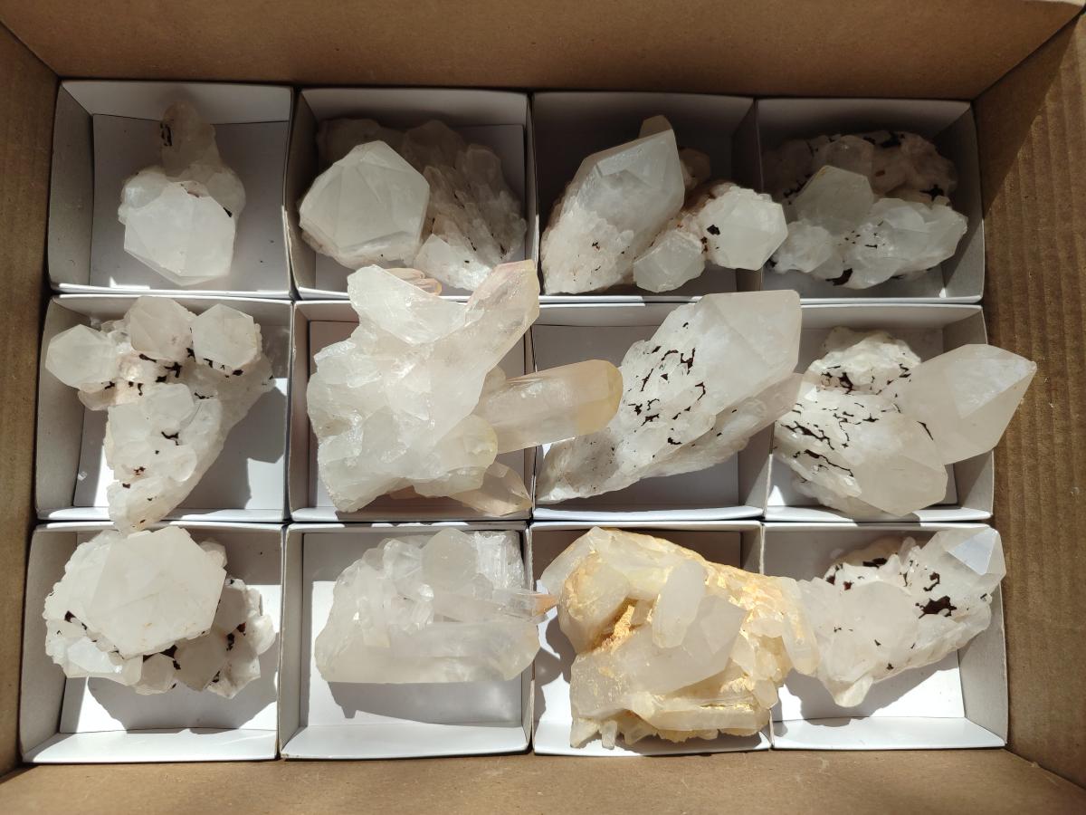 Natural Cascading Candle Quartz Crystals and Clusters x 12 From Antsirabe, Madagascar