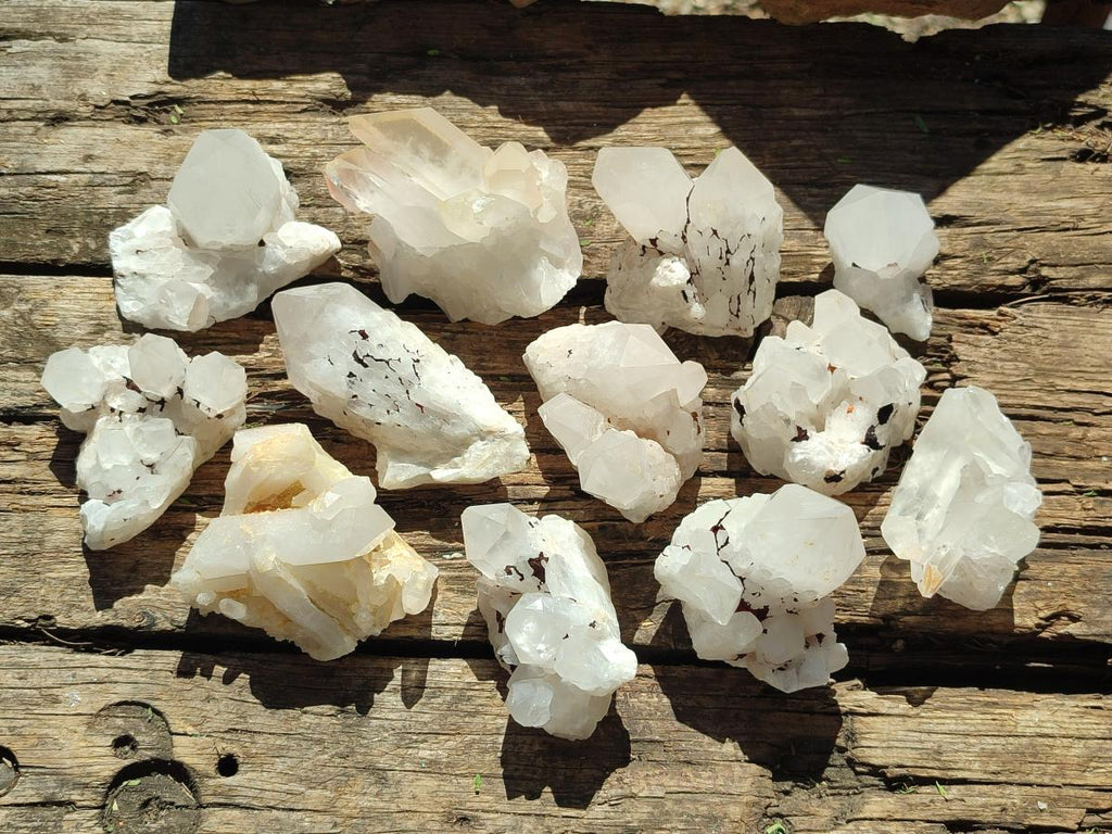 Natural Cascading Candle Quartz Crystals and Clusters x 12 From Antsirabe, Madagascar