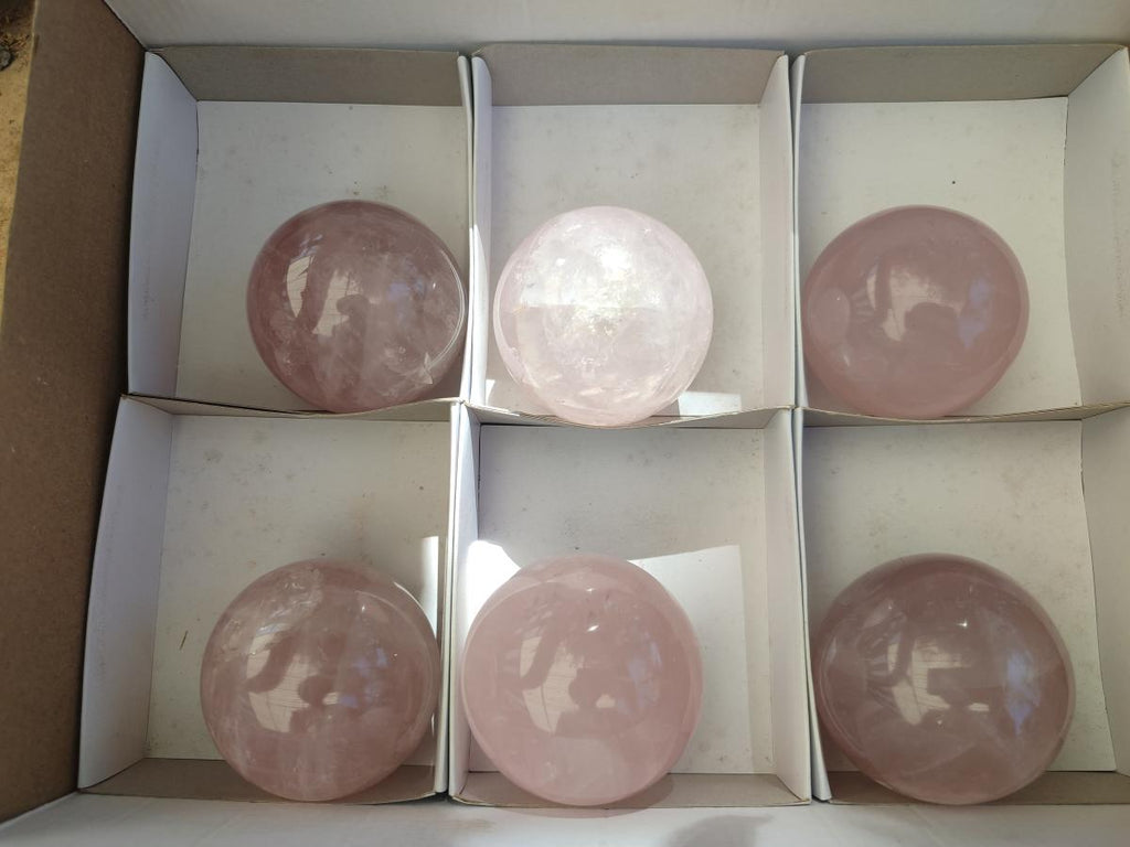 Polished Gemmy Star Rose Quartz Spheres x 6 From Madagascar
