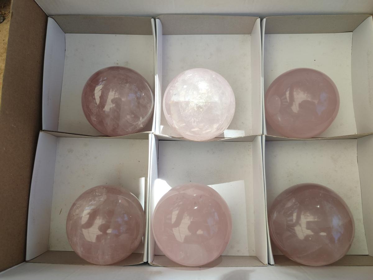 Polished Gemmy Star Rose Quartz Spheres x 6 From Madagascar