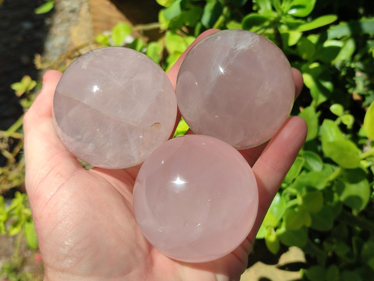 Polished Gemmy Star Rose Quartz Spheres x 6 From Madagascar